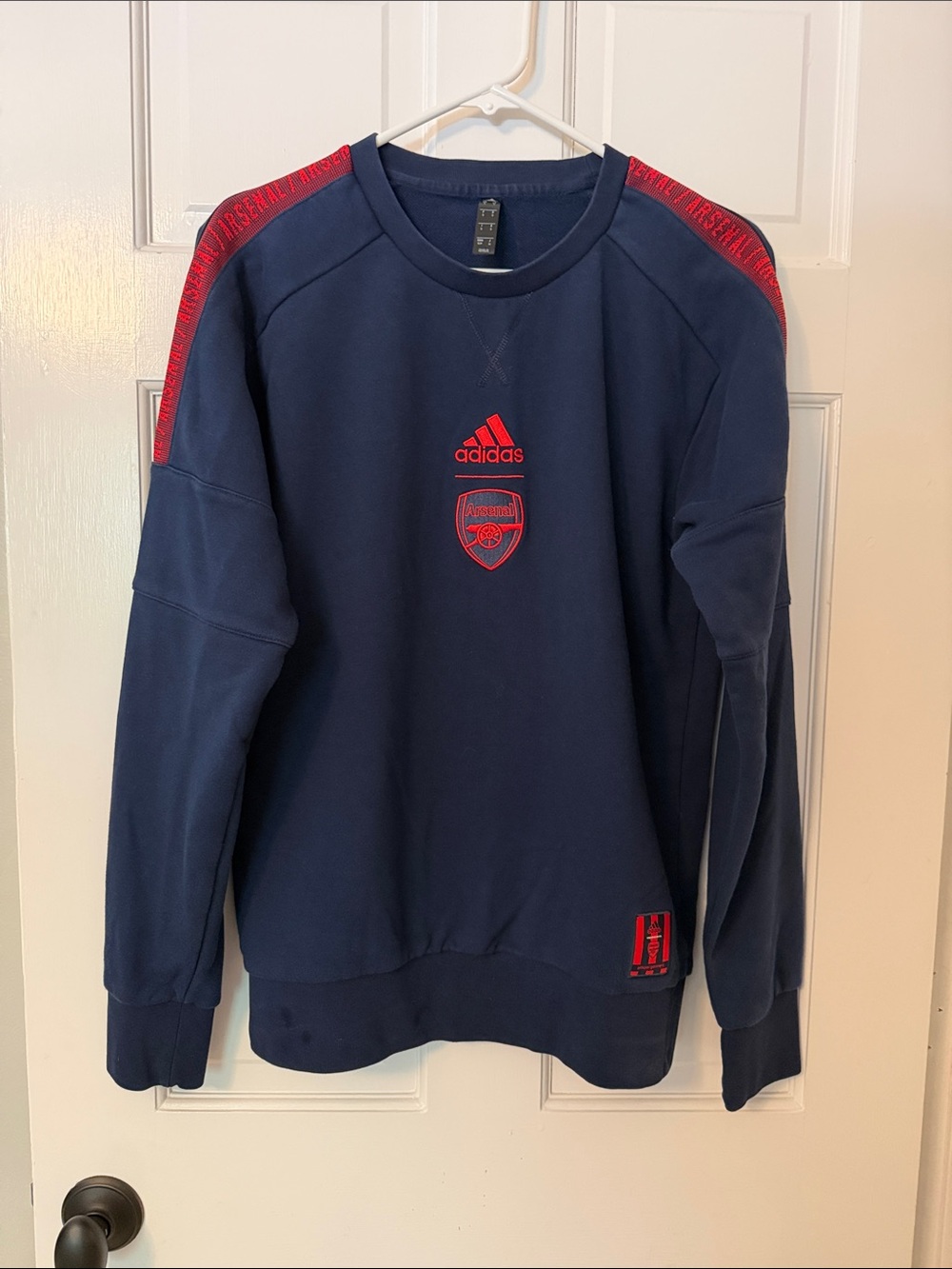 adidas Navy Crewneck Sweatshirt with Red Accents and Arsenal Crest
